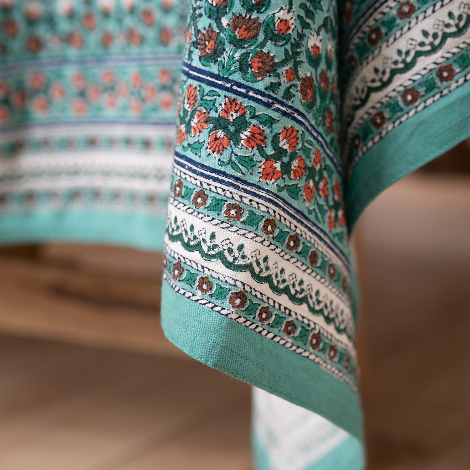 Tablecloth Indian Flowers Turquoise Red